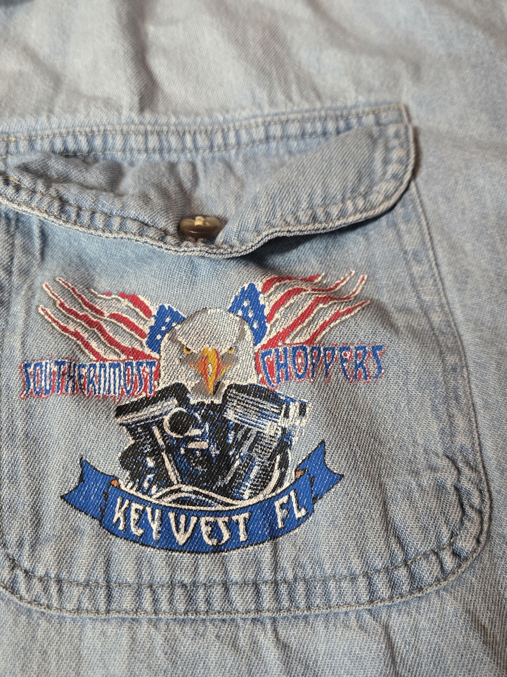 Southernmost Ride Biker Graphic Denim Shirt - Light Blue - Picture 5 of 10